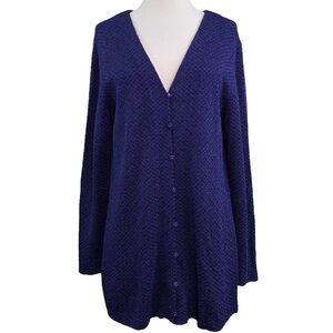 Brenda French Rags Santana Knit Buttoned Long Cardigan Sweater Blue Black 2 M/L
